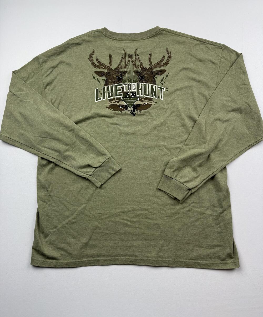 Columbia Shirt Mens 2XL Green Long Sleeve Live The Hunt Graphic Tee Hunting